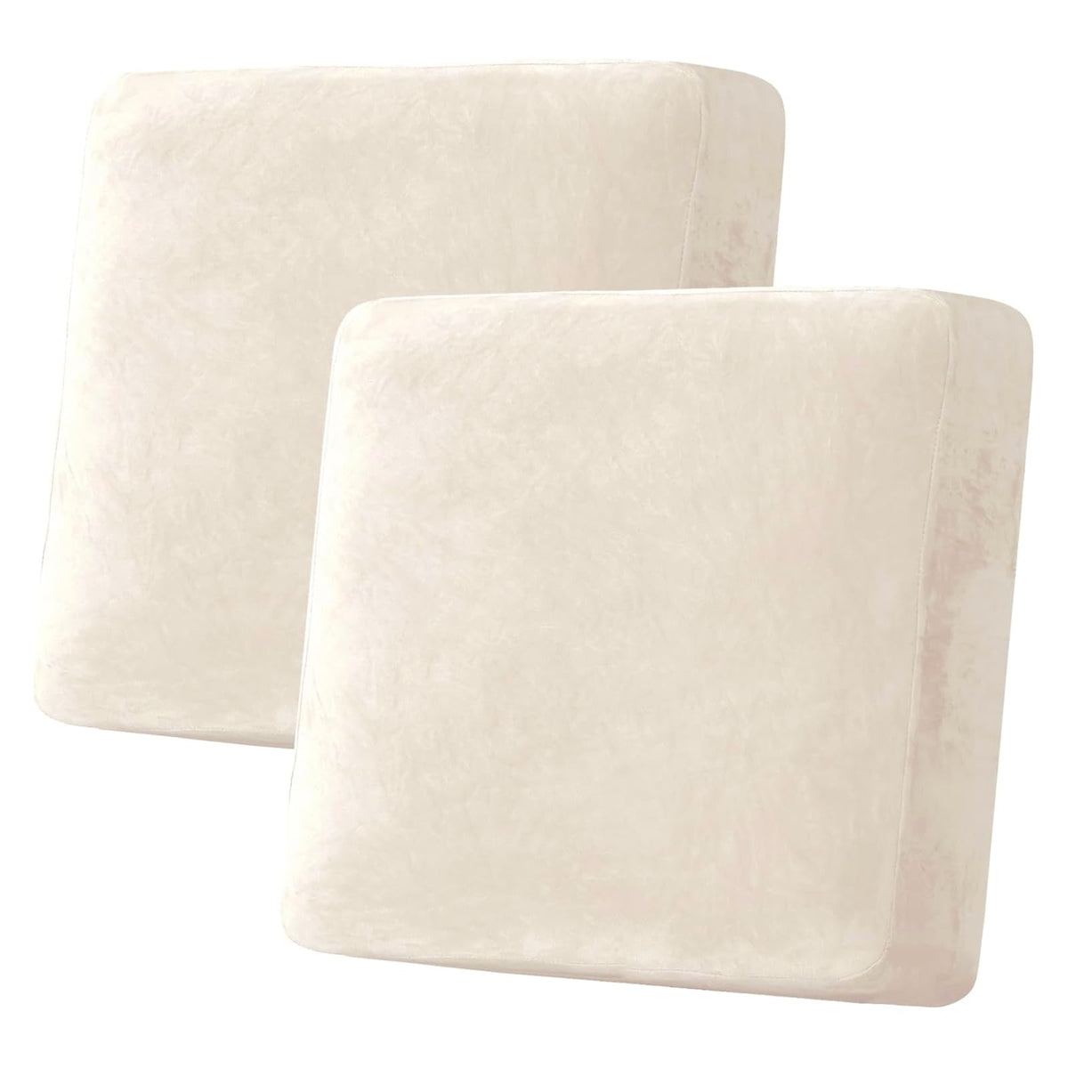 H.VERSAILTEX Velvet Stretch Couch Cushion Cover Plush Cushion Slipcover for Chair Loveseat Sofa Cushion Furniture Protector Seat Cushion Sofa Cover (2 Piece Large Sofa Cushion Covers, Ivory)
