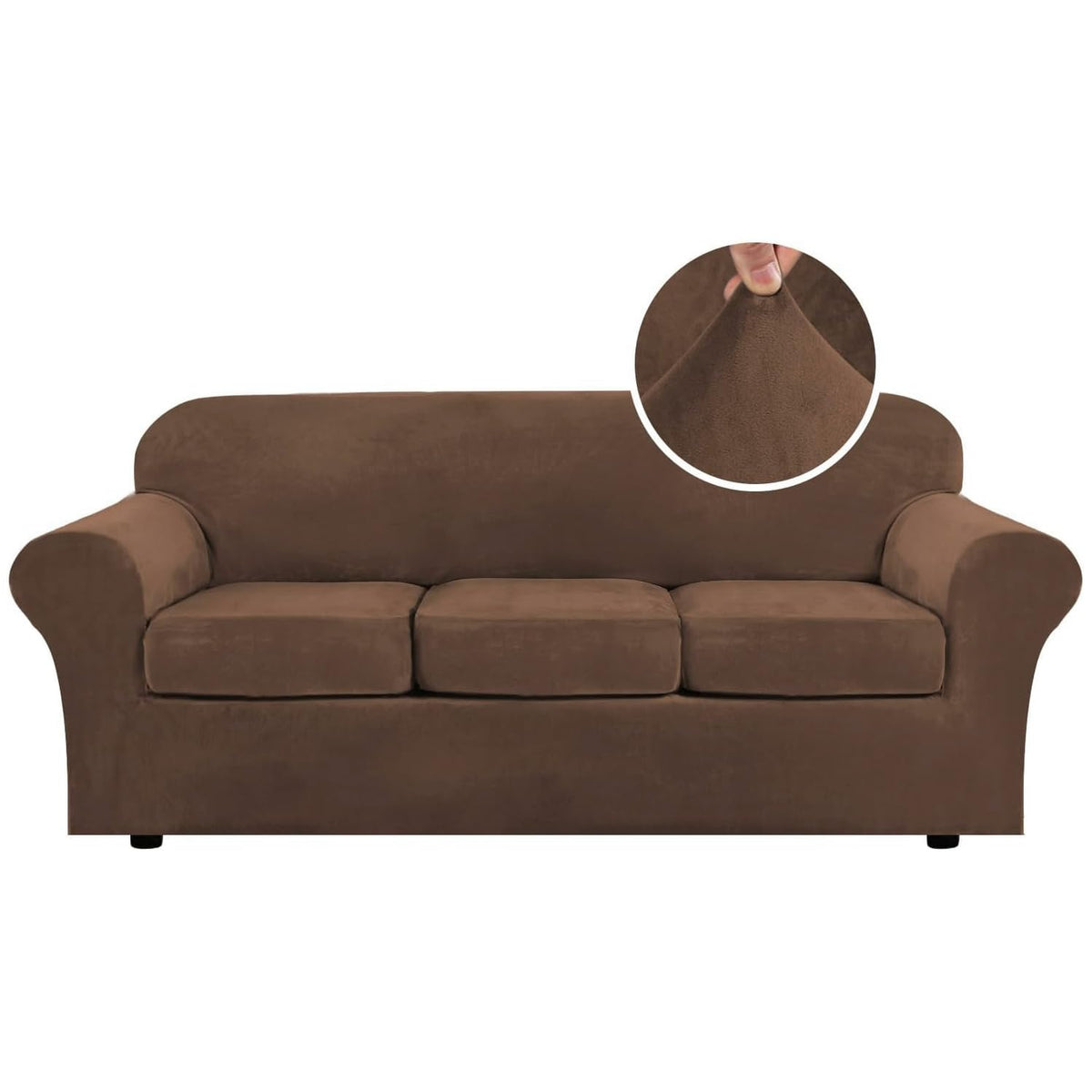 H.VERSAILTEX Modern Velvet Plush 4 Piece High Stretch Sofa Slipcover Furniture Protector Form Fit Luxury Thick Sofa Cover for 3 Cushion Couch, Machine Washable Width Up to 90 Inch(Sofa,Ivory)