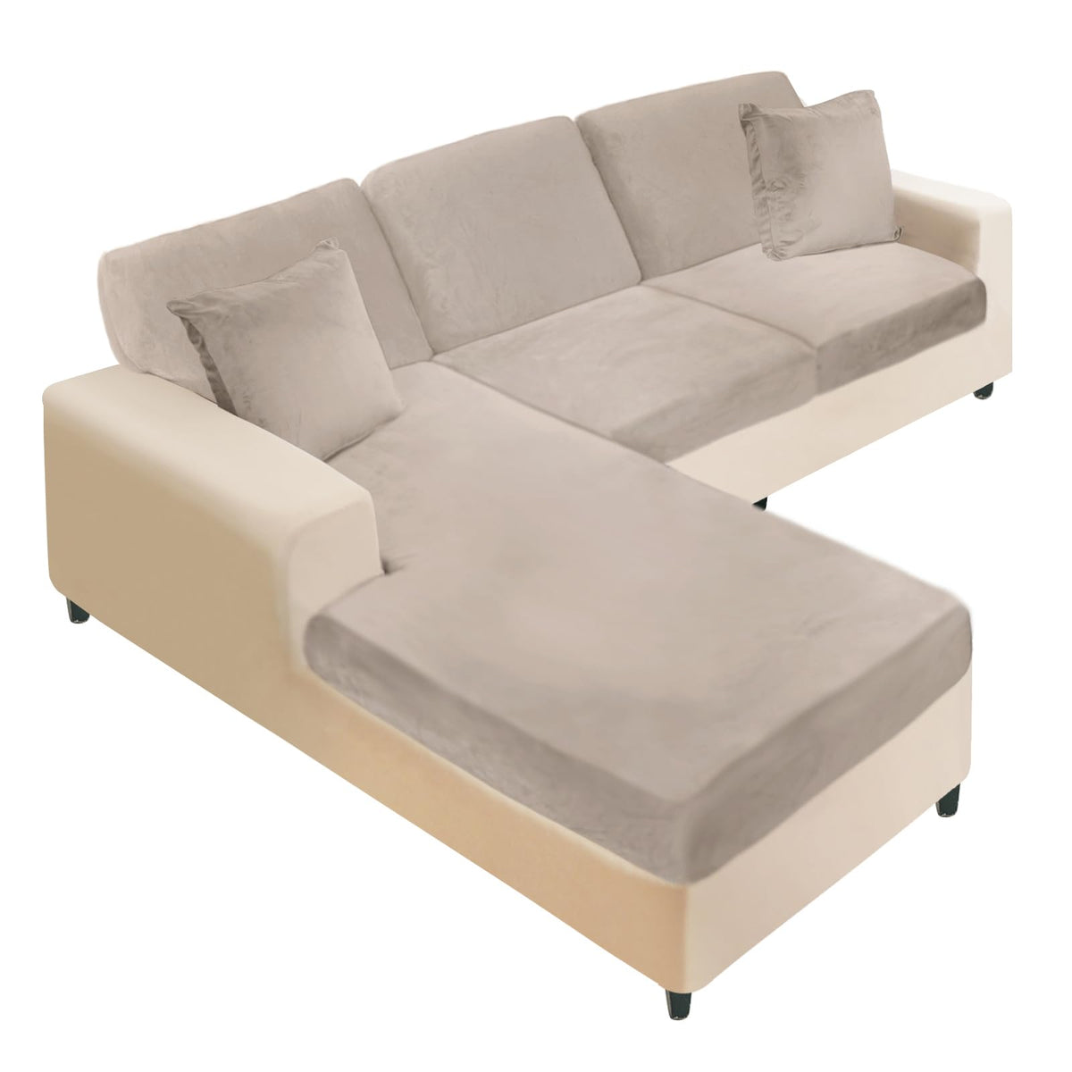 NAISI Sectional Couch Cover 4 Pieces Velvet Separate Couch Cushion Covers L Shape Soft Stretch Sofa Slipcovers with 2pcs Pillowcases for Left/Right Chaise Sectional Couch(3 Seater+1 Chaise,Dark Grey)