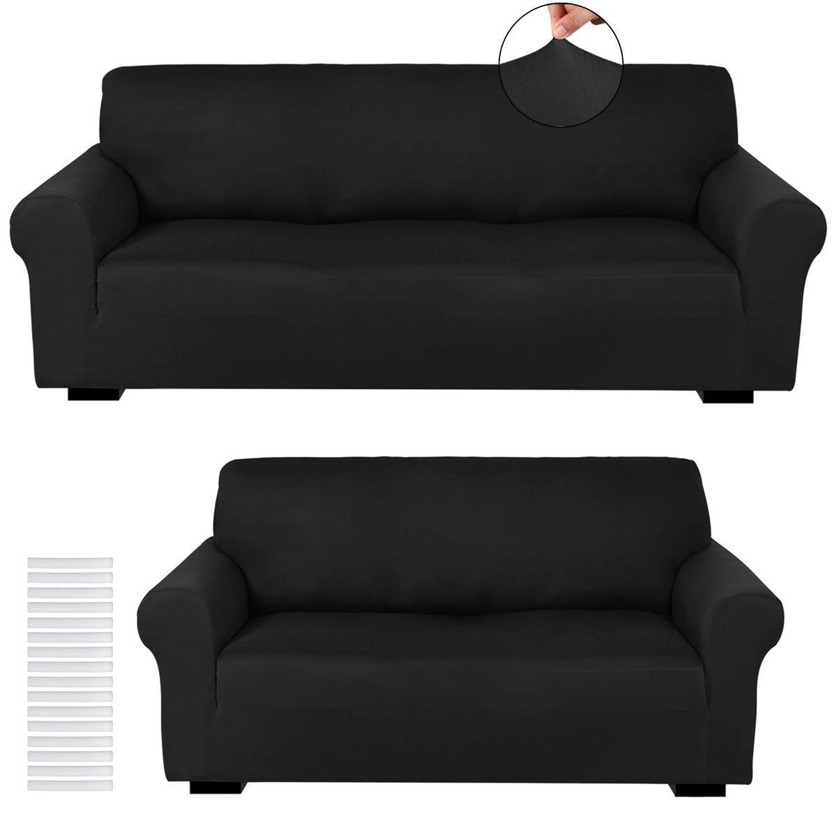 Peryiter 2 Pcs Couch and Loveseat Sofa Covers,Black,Milk Silk