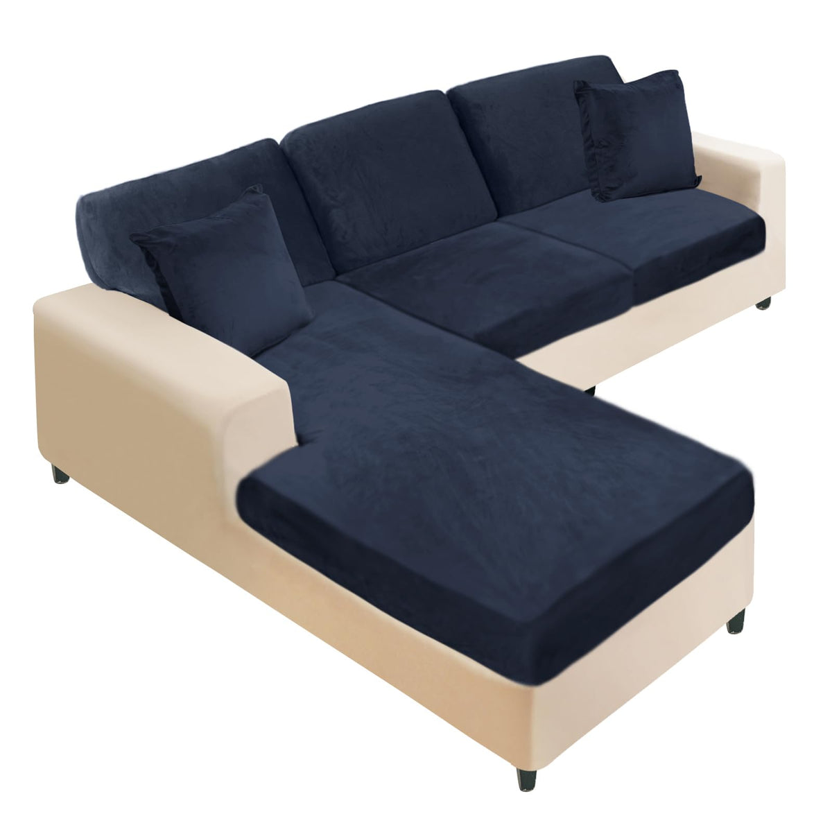 NAISI Sectional Couch Cover 4 Pieces Velvet Separate Couch Cushion Covers L Shape Soft Stretch Sofa Slipcovers with 2pcs Pillowcases for Left/Right Chaise Sectional Couch(3 Seater+1 Chaise,Dark Grey)