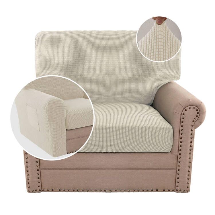 H.VERSAILTEX Multi-Pieces Sofa Covers Stretch Couch Covers Form Fitted Seats and Back Cushions Covers (3 Seat Covers Plus 3 Back Cusion Covers, Bonus 2 Armrest Covers), Sand