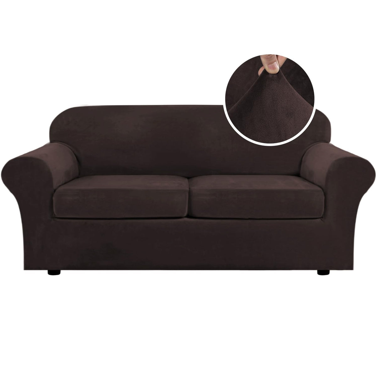 H.VERSAILTEX Modern Velvet Plush 4 Piece High Stretch Sofa Slipcover Furniture Protector Form Fit Luxury Thick Sofa Cover for 3 Cushion Couch, Machine Washable Width Up to 90 Inch(Sofa,Ivory)