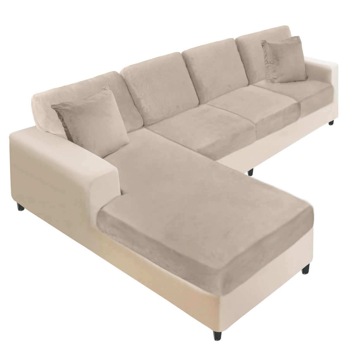 NAISI Sectional Couch Cover 4 Pieces Velvet Separate Couch Cushion Covers L Shape Soft Stretch Sofa Slipcovers with 2pcs Pillowcases for Left/Right Chaise Sectional Couch(3 Seater+1 Chaise,Dark Grey)