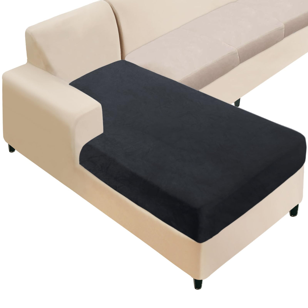 NAISI Sectional Couch Cover 4 Pieces Velvet Separate Couch Cushion Covers L Shape Soft Stretch Sofa Slipcovers with 2pcs Pillowcases for Left/Right Chaise Sectional Couch(3 Seater+1 Chaise,Dark Grey)