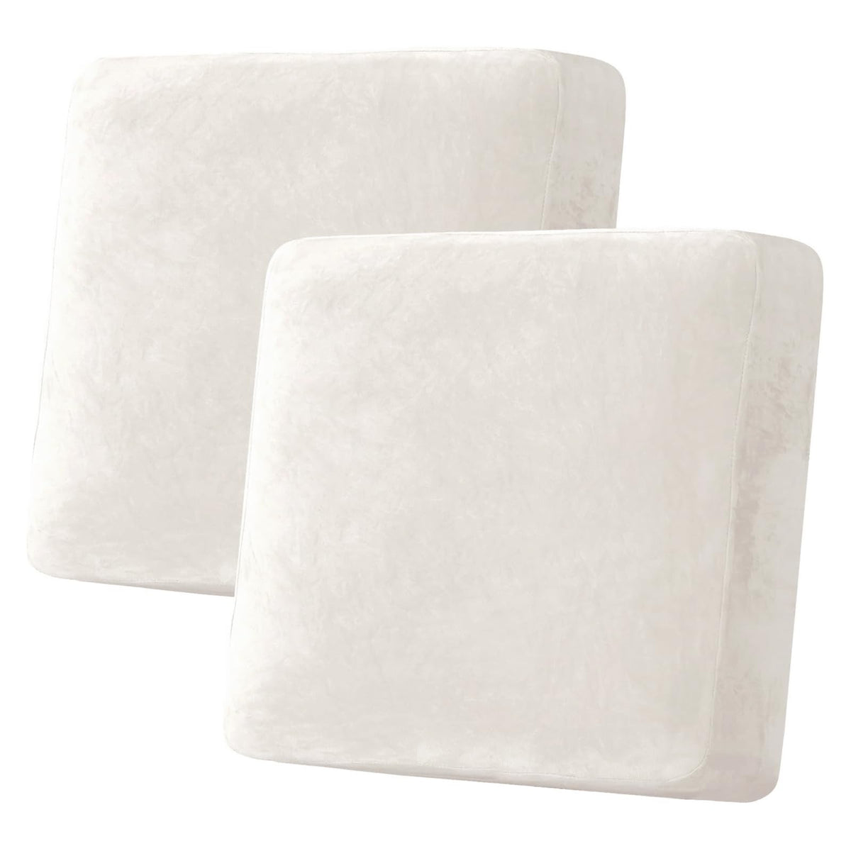 H.VERSAILTEX Velvet Stretch Couch Cushion Cover Plush Cushion Slipcover for Chair Loveseat Sofa Cushion Furniture Protector Seat Cushion Sofa Cover (2 Piece Large Sofa Cushion Covers, Ivory)