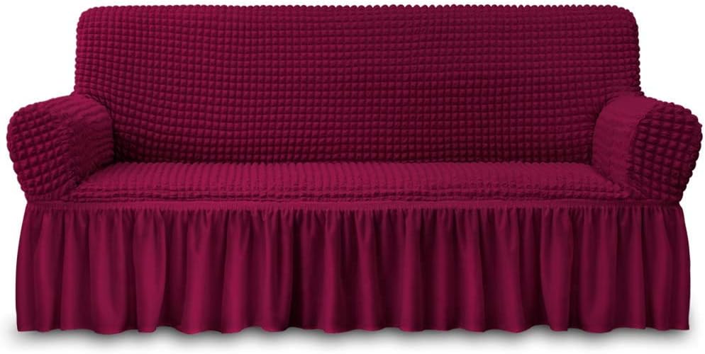NICEEC Sofa Cover Wine Red Couch Cover Stretch Sofa Slipcovers with Skirt