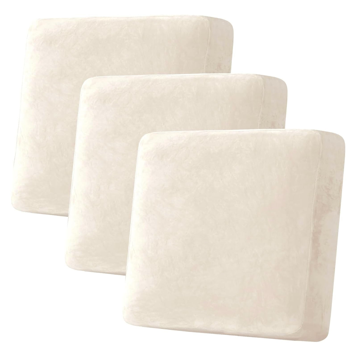 H.VERSAILTEX Velvet Stretch Couch Cushion Cover Plush Cushion Slipcover for Chair Loveseat Sofa Cushion Furniture Protector Seat Cushion Sofa Cover (2 Piece Large Sofa Cushion Covers, Ivory)