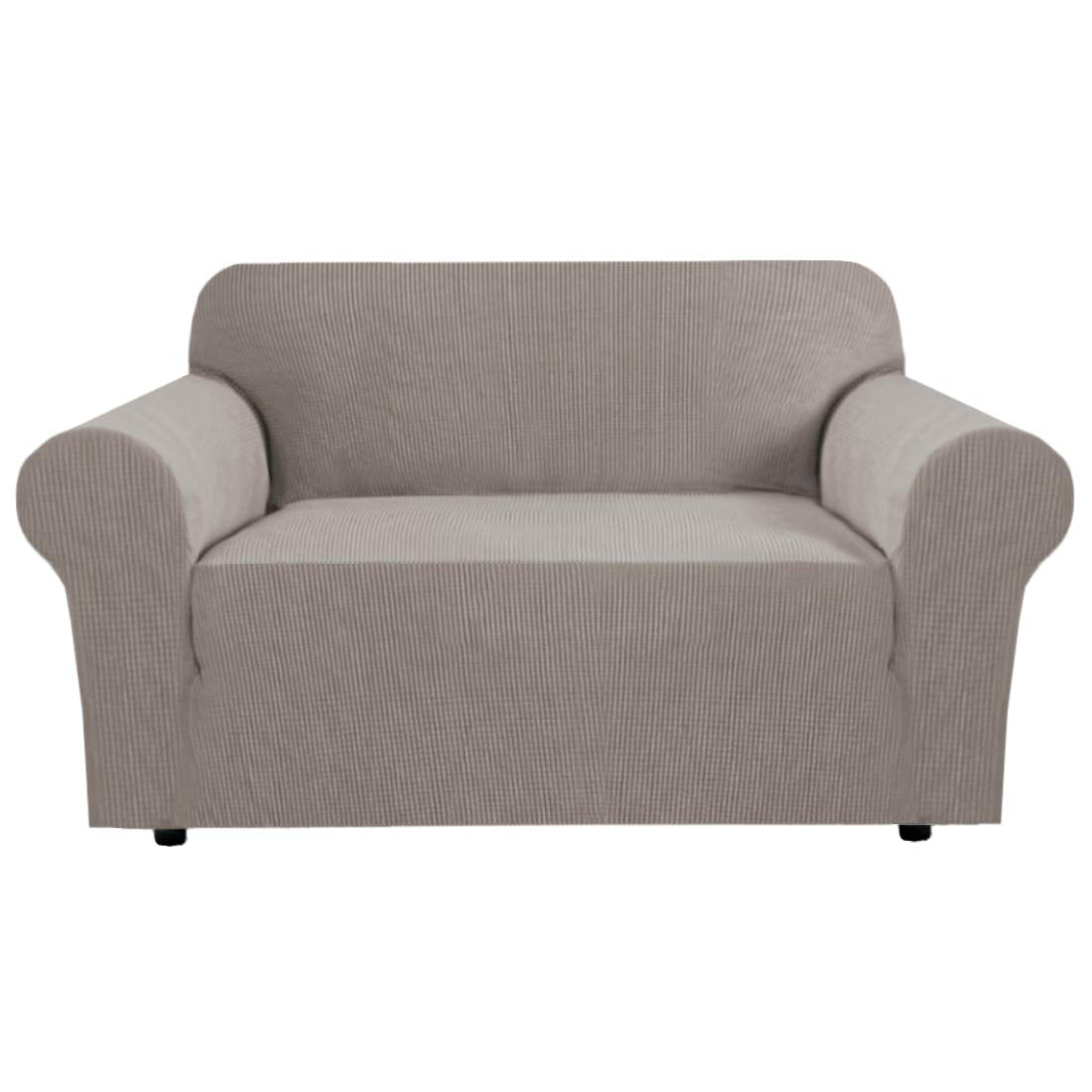 H.VERSAILTEX Stretch Sofa Covers for 3 Cushion Couch Covers Sofa Slipcovers for Living Room Feature Thick Checked Jacquard Fabric with Elastic Bottom, Sofa Large - Sand