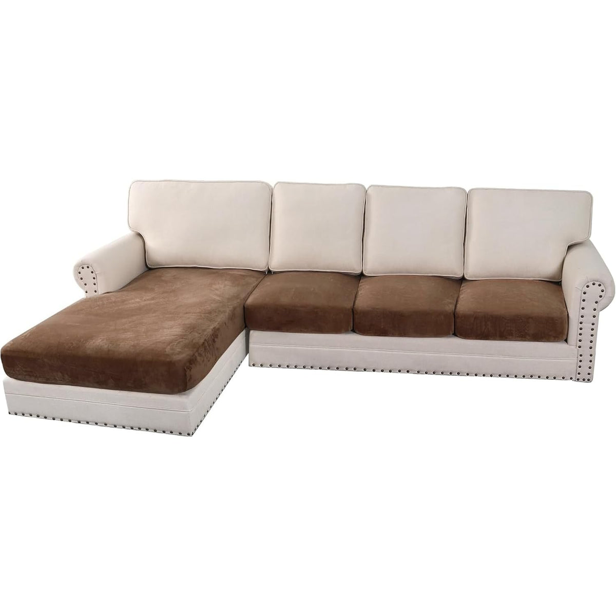 H.VERSAILTEX Velvet Stretch Couch Cushion Cover Plush Cushion Slipcover for Chair Loveseat Sofa Cushion Furniture Protector Seat Cushion Sofa Cover (2 Piece Large Sofa Cushion Covers, Ivory)