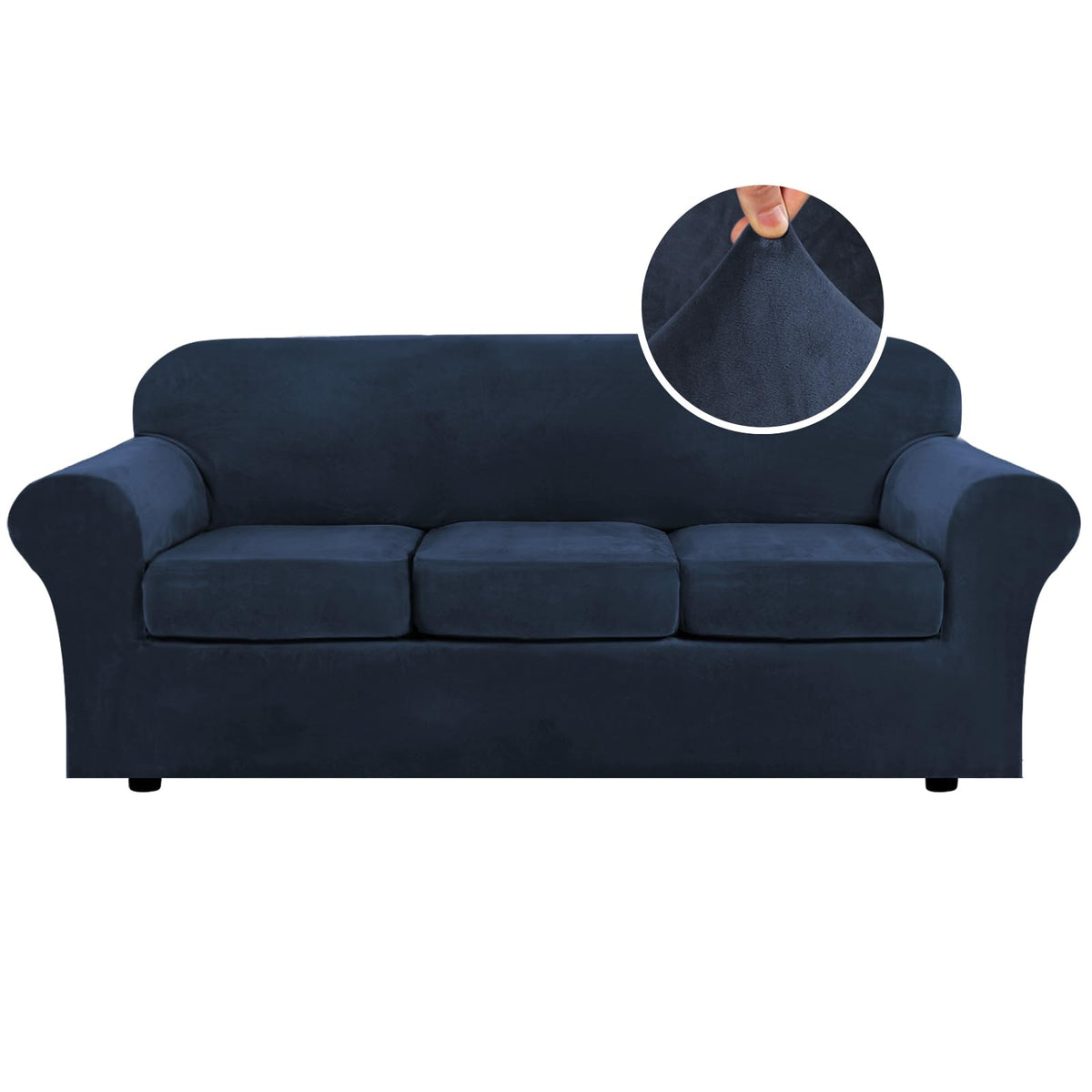 H.VERSAILTEX Modern Velvet Plush 4 Piece High Stretch Sofa Slipcover Furniture Protector Form Fit Luxury Thick Sofa Cover for 3 Cushion Couch, Machine Washable Width Up to 90 Inch(Sofa,Ivory)