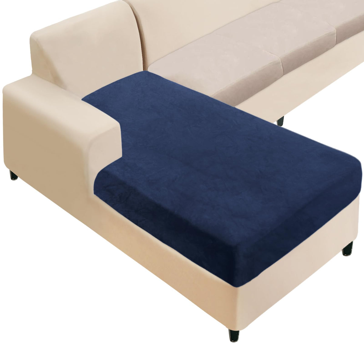 NAISI Sectional Couch Cover 4 Pieces Velvet Separate Couch Cushion Covers L Shape Soft Stretch Sofa Slipcovers with 2pcs Pillowcases for Left/Right Chaise Sectional Couch(3 Seater+1 Chaise,Dark Grey)