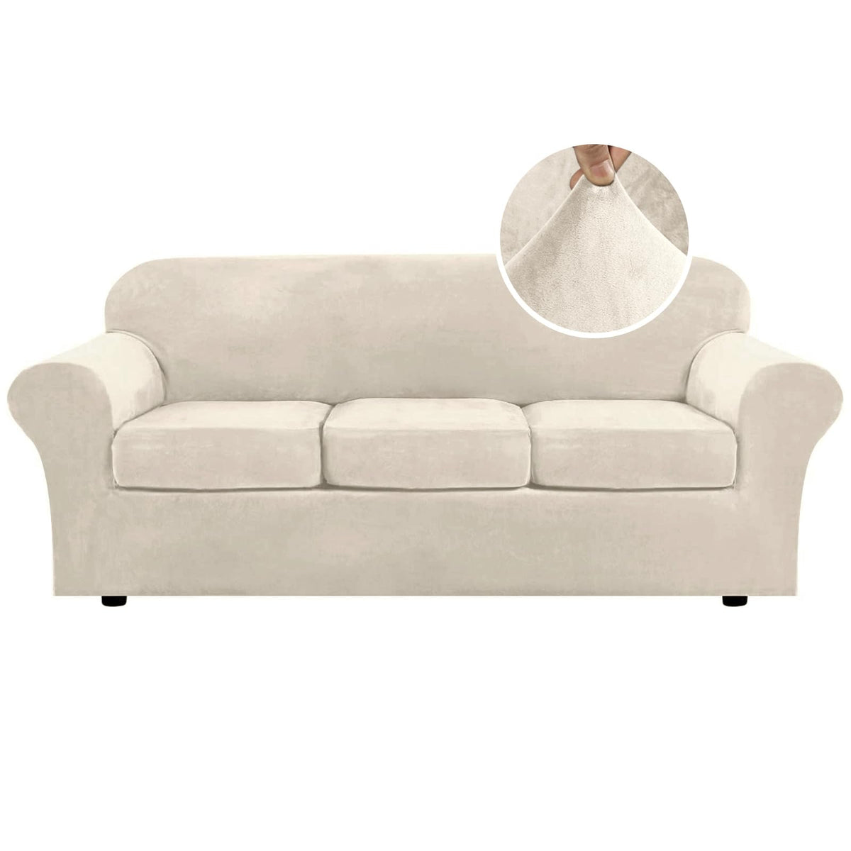 H.VERSAILTEX 4 Pieces Thick Velvet Sofa Covers Couch Covers for 3 Cushion Couch Sofa High Stretch Slipcovers Furniture Protector Form Fit Luxury Couch Cover for Dogs Width Up to 90 Inch(Sofa,Grey)