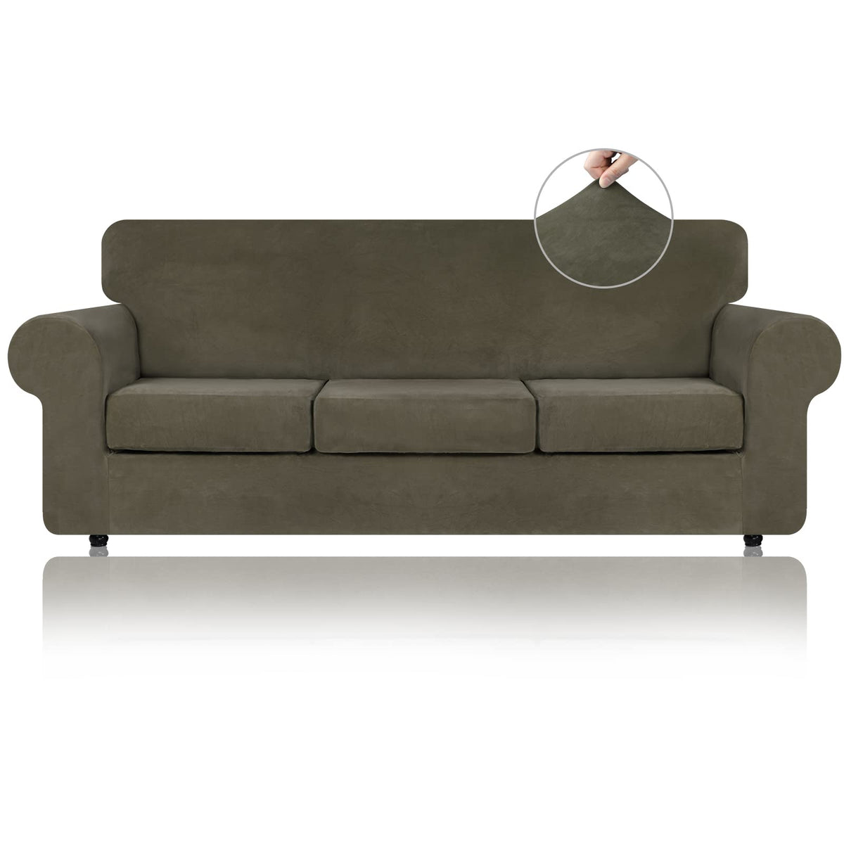 WEERRW 4 Pieces Couch Cover for Sofa Velvet Sofa Covers Washable, Dark Grey