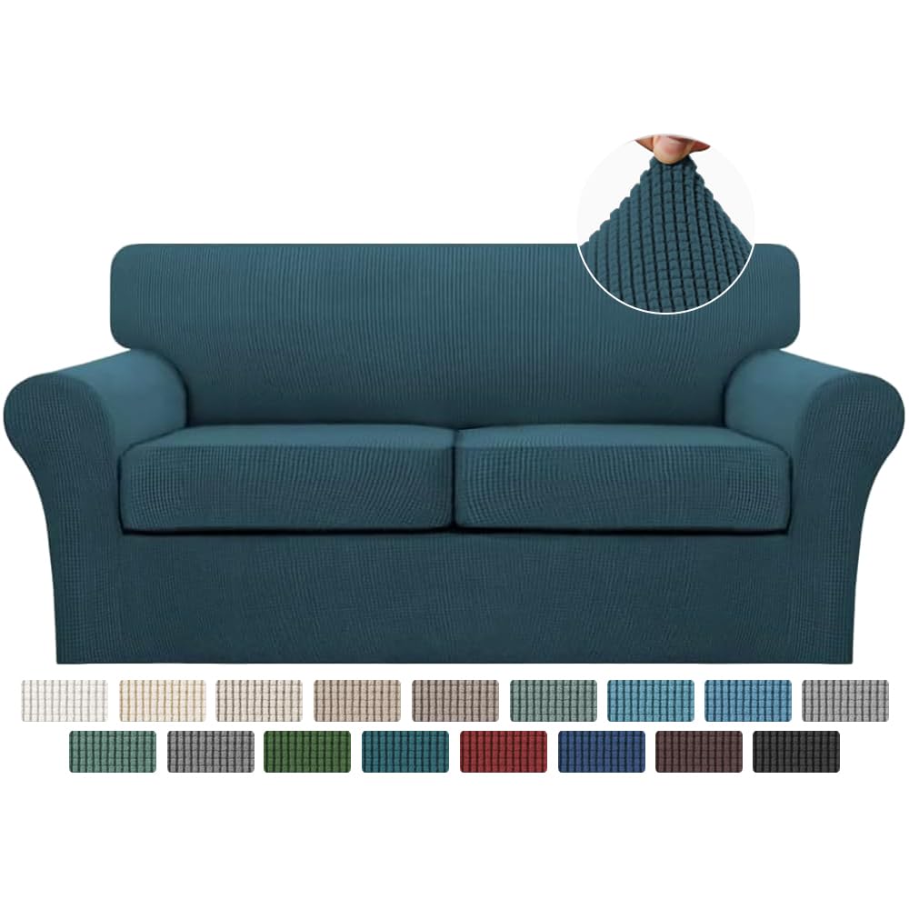 Turquoize 4 Piece Couch Cover Sofa Covers for 3 Cushion Couch Sofa Slipcovers Washable Sofa Cover for Dogs with Individual Couch Cushion Covers Feature Jacquard Fabric(3 Cushion Sofa, Biscotti Beige)
