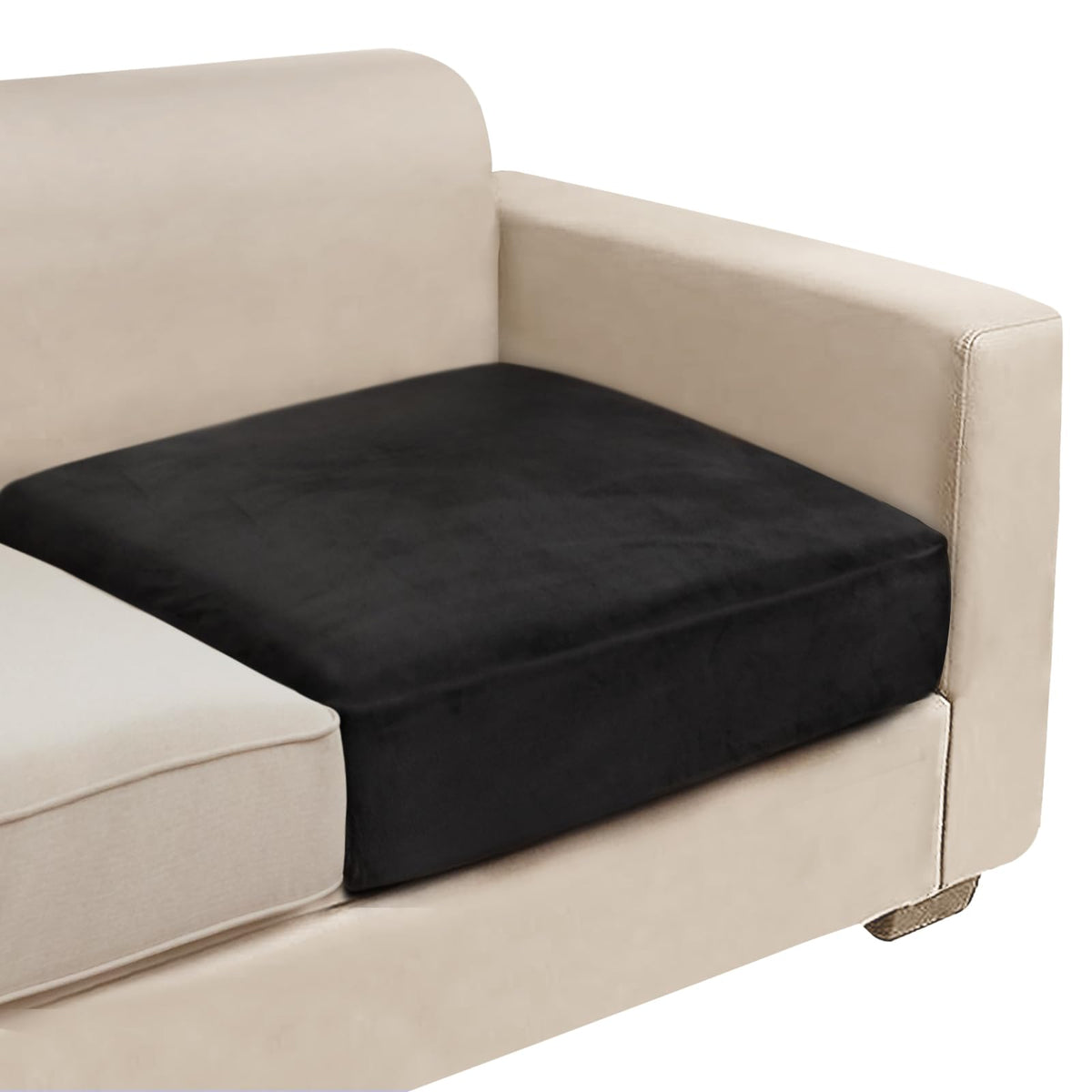 NAISI Sectional Couch Cover 4 Pieces Velvet Separate Couch Cushion Covers L Shape Soft Stretch Sofa Slipcovers with 2pcs Pillowcases for Left/Right Chaise Sectional Couch(3 Seater+1 Chaise,Dark Grey)