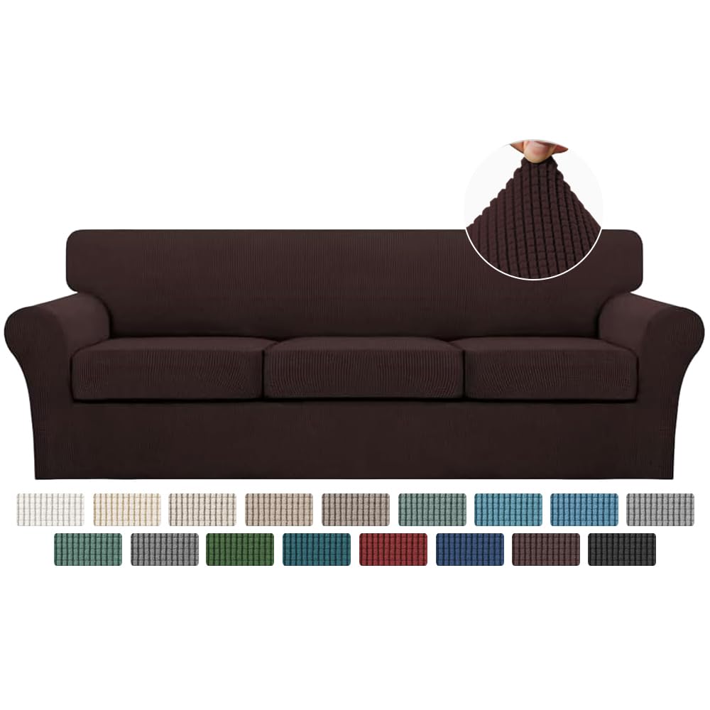 Turquoize 4 Piece Couch Cover Sofa Covers for 3 Cushion Couch Sofa Slipcovers Washable Sofa Cover for Dogs with Individual Couch Cushion Covers Feature Jacquard Fabric(3 Cushion Sofa, Biscotti Beige)