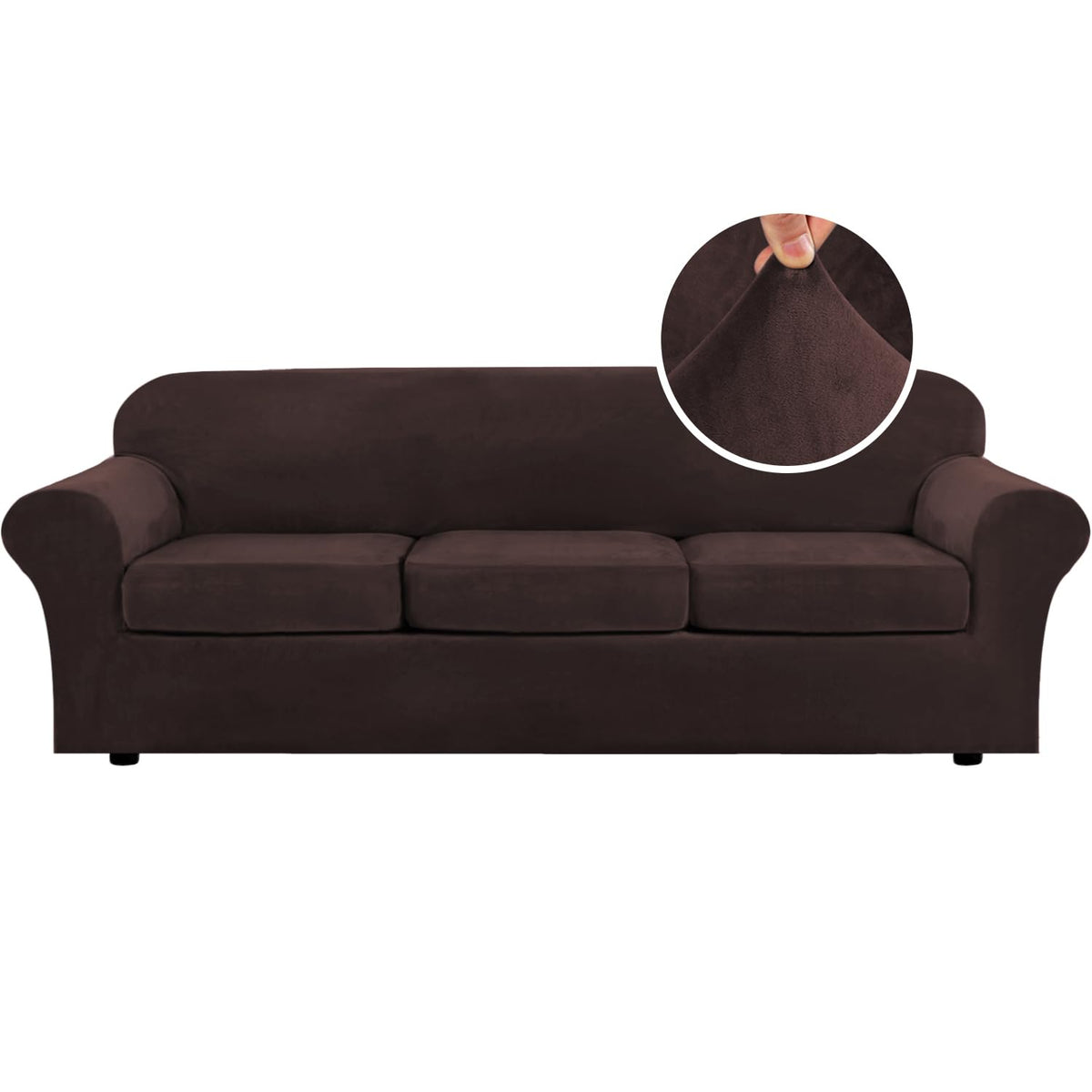 H.VERSAILTEX Modern Velvet Plush 4 Piece High Stretch Sofa Slipcover Furniture Protector Form Fit Luxury Thick Sofa Cover for 3 Cushion Couch, Machine Washable Width Up to 90 Inch(Sofa,Ivory)