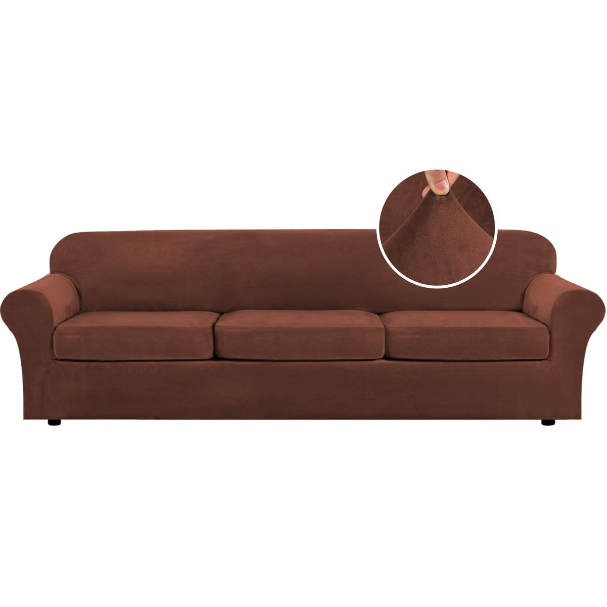 H.VERSAILTEX Modern Velvet Plush 4 Piece High Stretch Sofa Slipcover Furniture Protector Form Fit Luxury Thick Sofa Cover for 3 Cushion Couch, Machine Washable Width Up to 90 Inch(Sofa,Ivory)