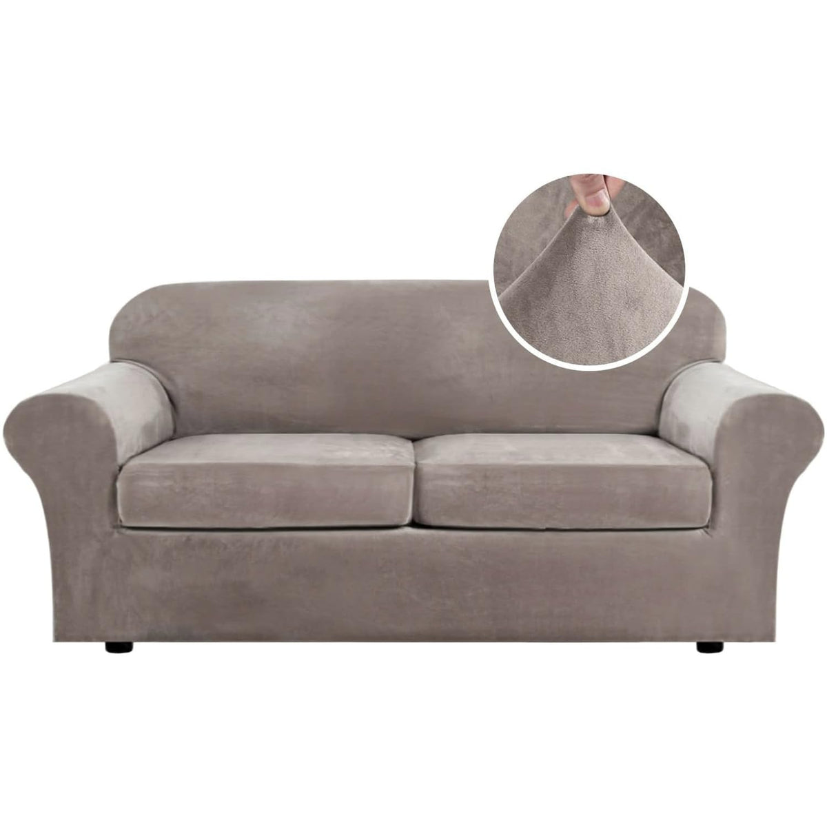 H.VERSAILTEX 4 Pieces Thick Velvet Sofa Covers Couch Covers for 3 Cushion Couch Sofa High Stretch Slipcovers Furniture Protector Form Fit Luxury Couch Cover for Dogs Width Up to 90 Inch(Sofa,Grey)