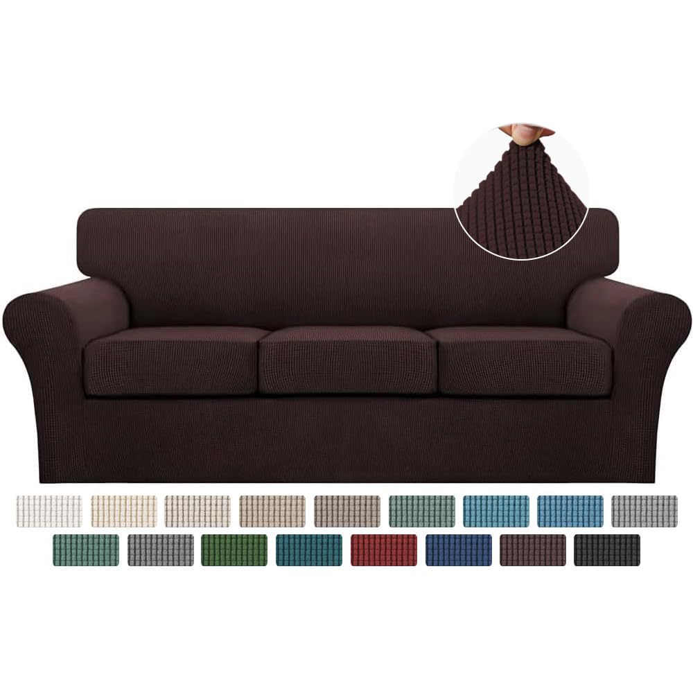 Turquoize 4 Piece Couch Cover Sofa Covers for 3 Cushion Couch Sofa Slipcovers Washable Sofa Cover for Dogs with Individual Couch Cushion Covers Feature Jacquard Fabric(3 Cushion Sofa, Biscotti Beige)