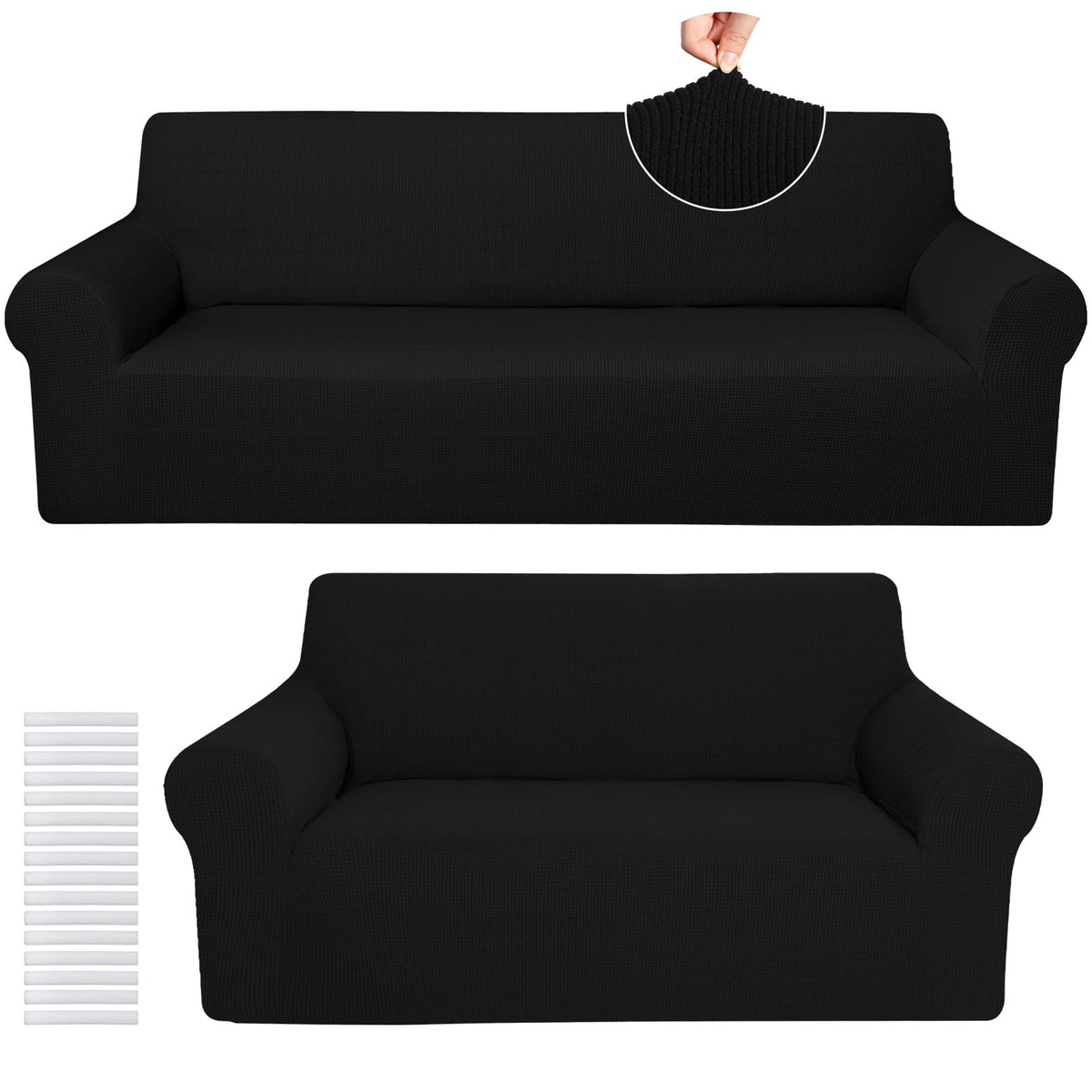 Peryiter 2 Pcs Couch and Loveseat Sofa Covers,Black,Milk Silk