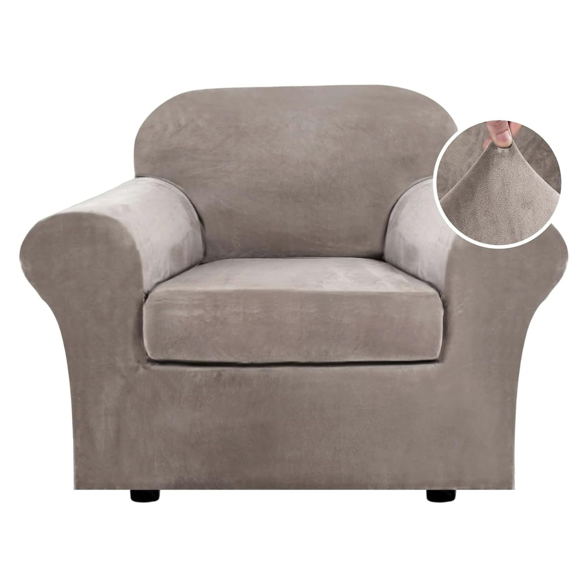 H.VERSAILTEX 4 Pieces Thick Velvet Sofa Covers Couch Covers for 3 Cushion Couch Sofa High Stretch Slipcovers Furniture Protector Form Fit Luxury Couch Cover for Dogs Width Up to 90 Inch(Sofa,Grey)