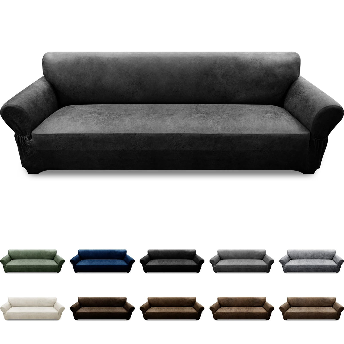 Couch Cover Leather Look 3 Seater Couch Sofa Cover 1-Piece Sofa Slipcover Stretch Furniture Protector with Elastic Bottom & Pockets(Sofa, Coffee)