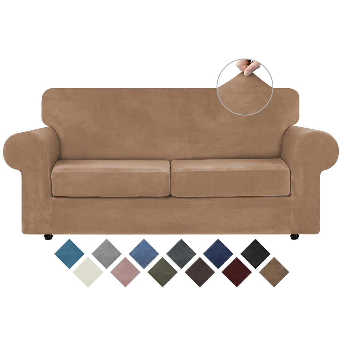 WEERRW 4 Pieces Couch Cover for Sofa Velvet Sofa Covers Washable, Dark Grey