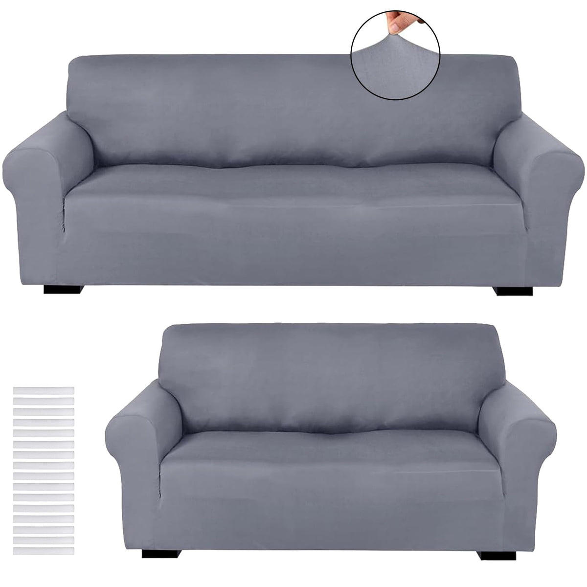 Peryiter 2 Pcs Couch and Loveseat Sofa Covers,Black,Milk Silk