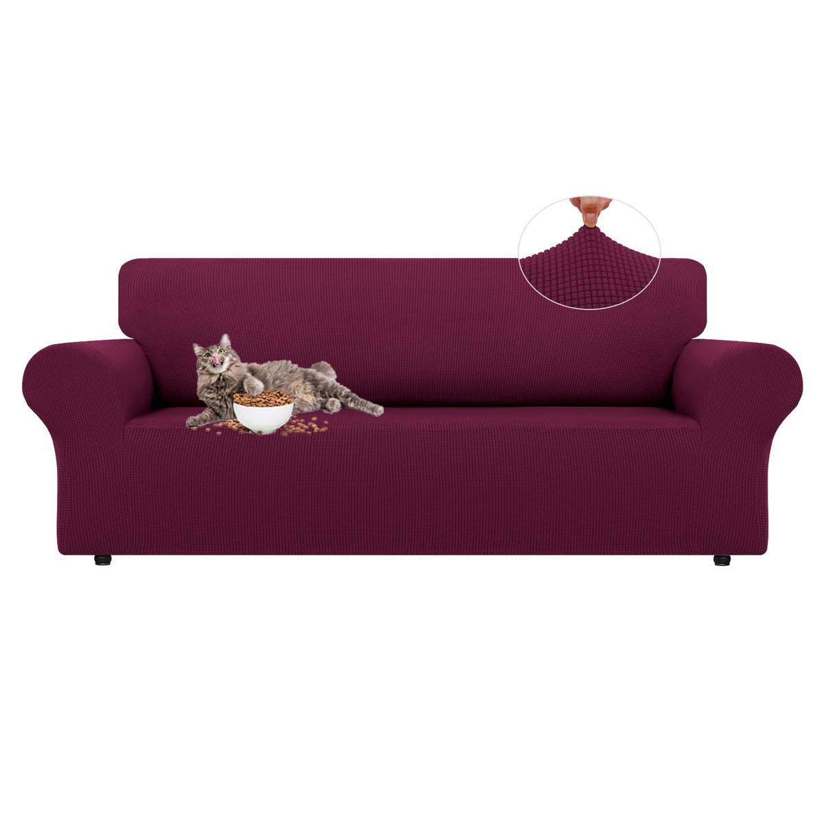 LURKA Stretch Couch Cover for Sofa, 1 Piece 3 Cushion Slipcover, Black