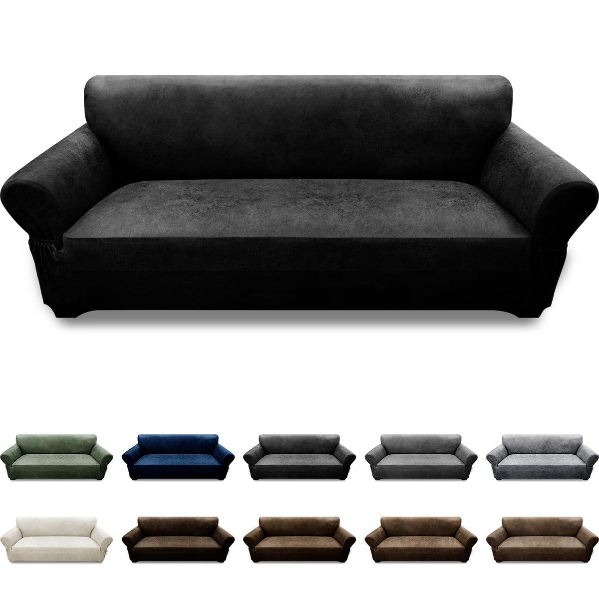 Couch Cover Leather Look 3 Seater Couch Sofa Cover 1-Piece Sofa Slipcover Stretch Furniture Protector with Elastic Bottom & Pockets(Sofa, Coffee)