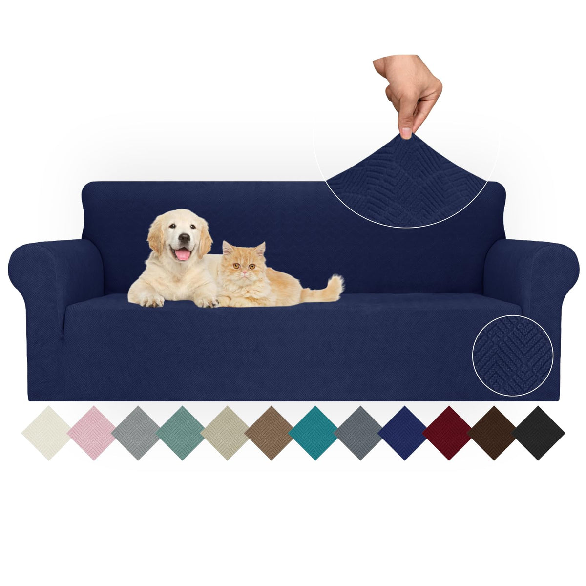 JIVINER High Stretch Couch Covers for 3 Cushion Couch 1-Piece Jacquard Sofa Slipcovers Fitted Washable Sofa Covers with Elastic Bottom Furniture Protector for Kids Pets (Sofa, Light Gray)