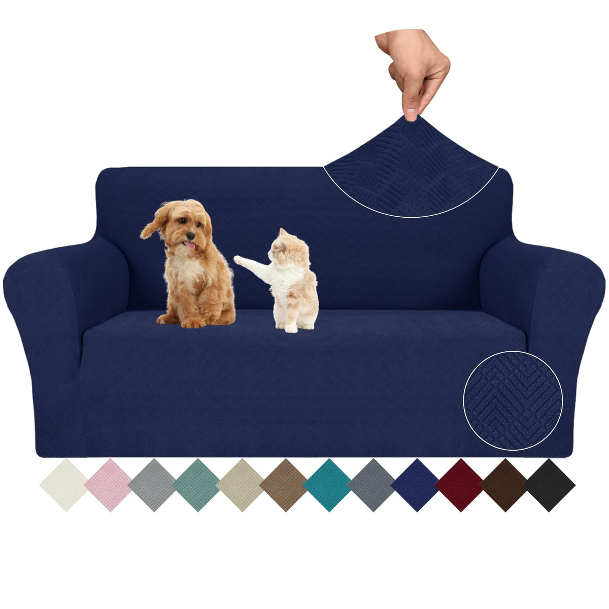 JIVINER High Stretch Couch Covers for 3 Cushion Couch 1-Piece Jacquard Sofa Slipcovers Anti Slip Sofa Cover with Elastic Bottom Furniture Protector for Kids Pets (Sofa, Light Gray and White)