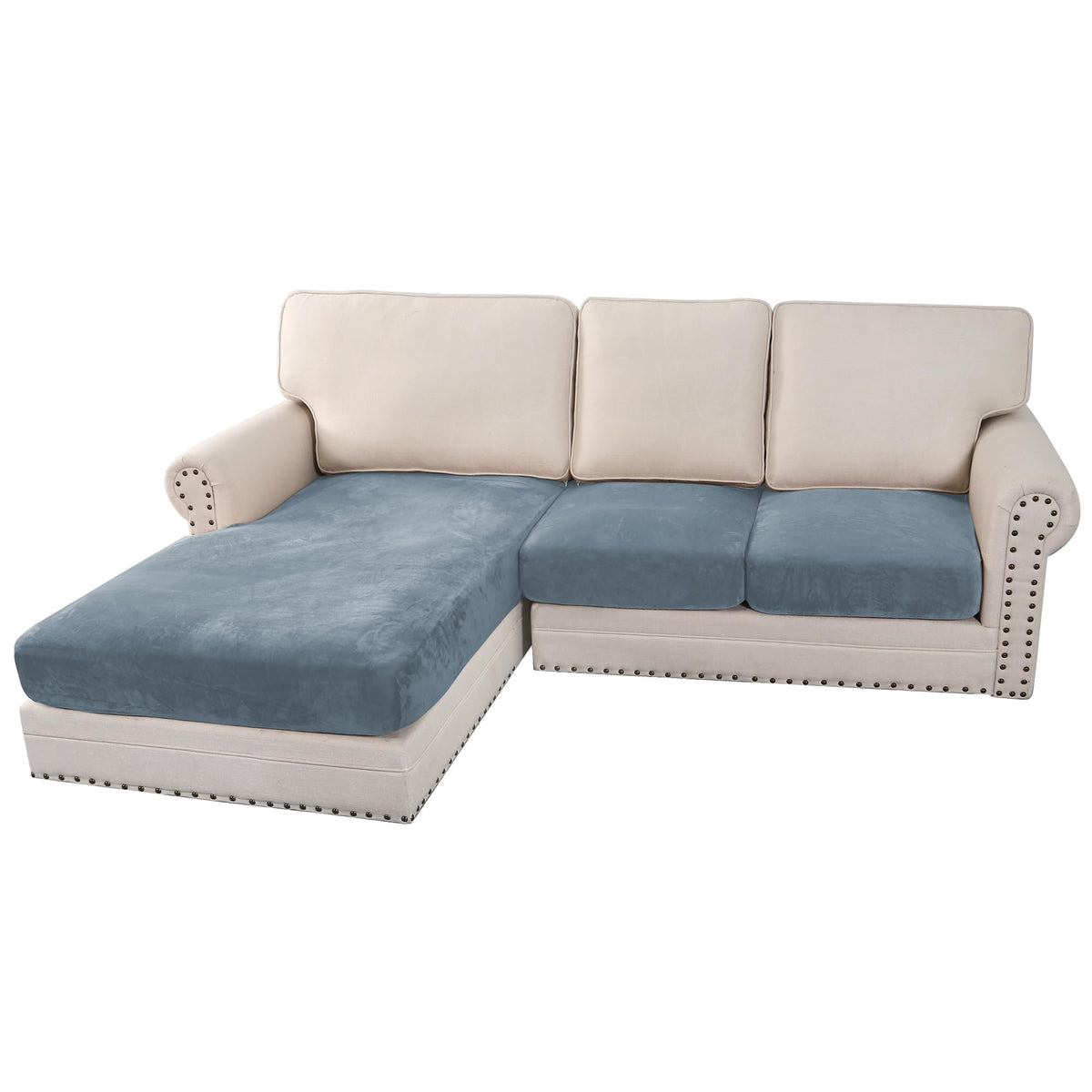 H.VERSAILTEX Velvet Stretch Couch Cushion Cover Plush Cushion Slipcover for Chair Loveseat Sofa Cushion Furniture Protector Seat Cushion Sofa Cover (2 Piece Large Sofa Cushion Covers, Ivory)