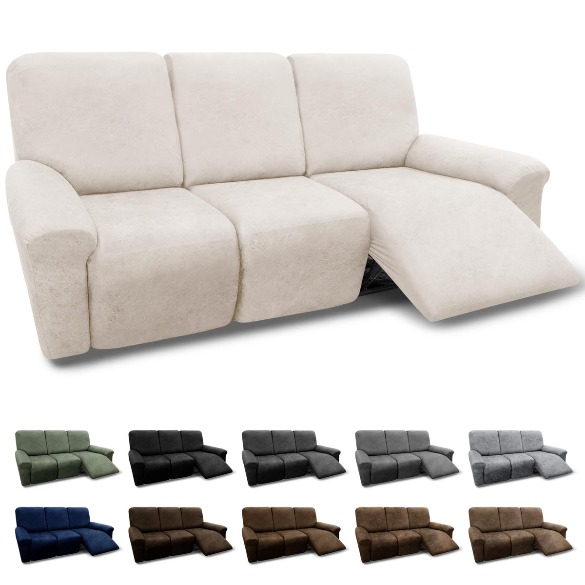 Couch Cover Leather Look 3 Seater Couch Sofa Cover 1-Piece Sofa Slipcover Stretch Furniture Protector with Elastic Bottom & Pockets(Sofa, Coffee)