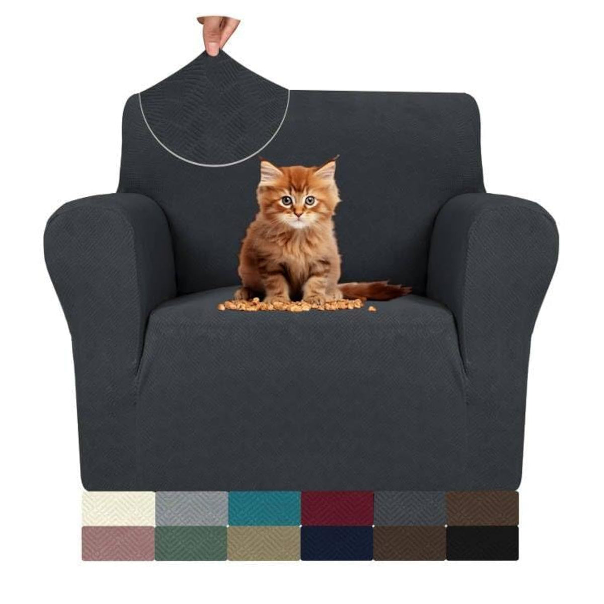 MAXIJIN Super Stretch Couch Cover for 3 Cushion Couch, 1-Piece Universal Sofa Covers Living Room Jacquard Spandex Furniture Protector Dogs Pet Friendly Fitted (Large, Gray)