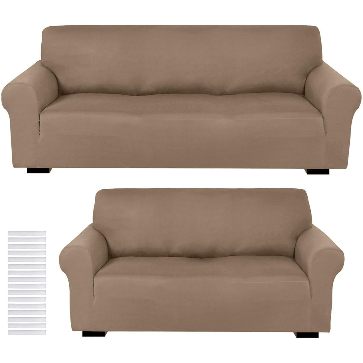 Peryiter 2 Pcs Couch and Loveseat Sofa Covers,Black,Milk Silk