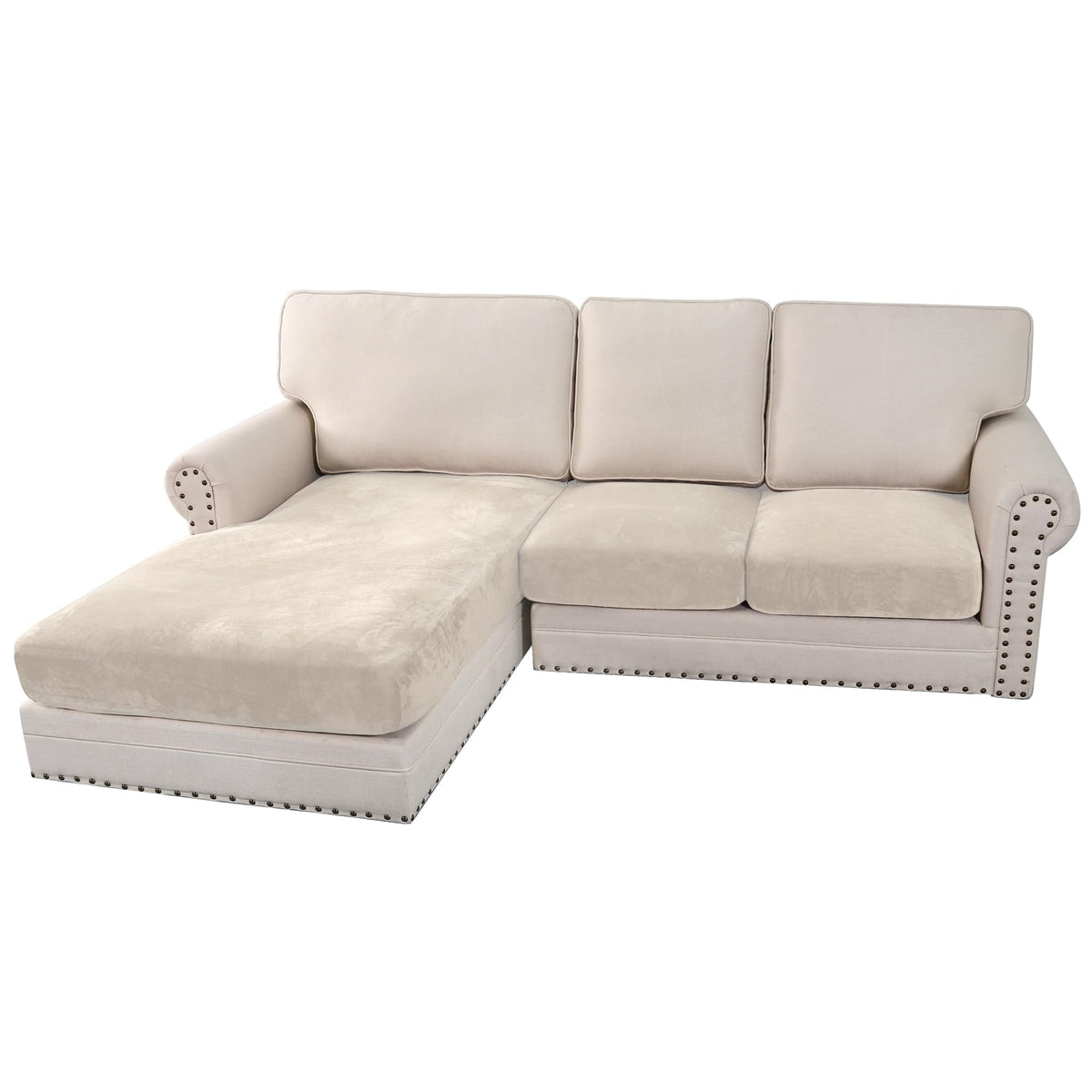 H.VERSAILTEX Velvet Stretch Couch Cushion Cover Plush Cushion Slipcover for Chair Loveseat Sofa Cushion Furniture Protector Seat Cushion Sofa Cover (2 Piece Large Sofa Cushion Covers, Ivory)