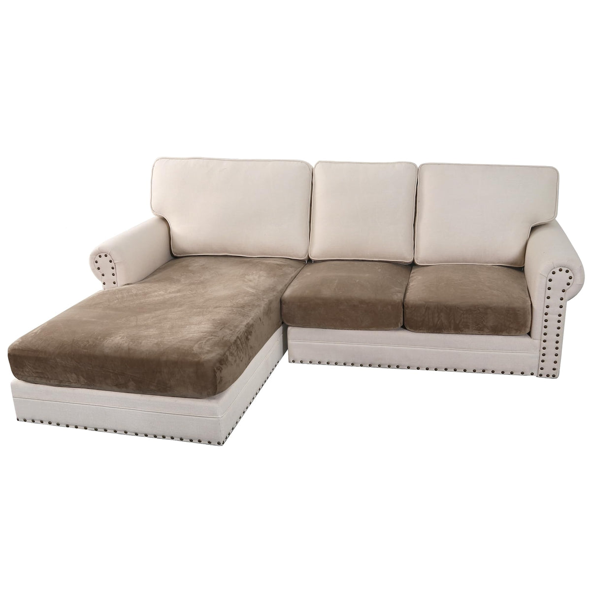 H.VERSAILTEX Velvet Stretch Couch Cushion Cover Plush Cushion Slipcover for Chair Loveseat Sofa Cushion Furniture Protector Seat Cushion Sofa Cover (2 Piece Large Sofa Cushion Covers, Ivory)