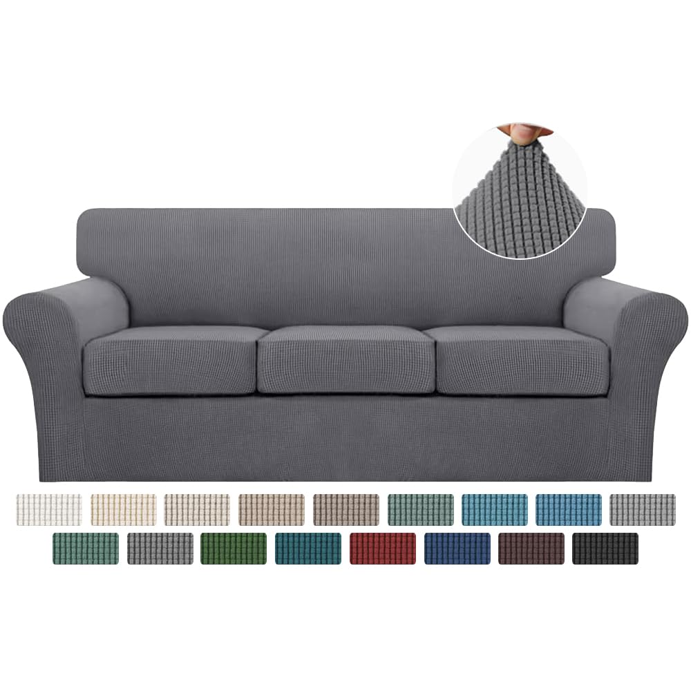 Turquoize 4 Piece Couch Cover Sofa Covers for 3 Cushion Couch Sofa Slipcovers Washable Sofa Cover for Dogs with Individual Couch Cushion Covers Feature Jacquard Fabric(3 Cushion Sofa, Biscotti Beige)