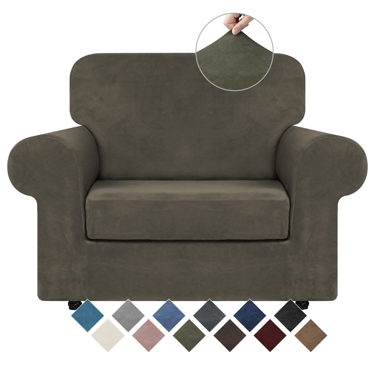 WEERRW 4 Pieces Couch Cover for Sofa Velvet Sofa Covers Washable, Dark Grey
