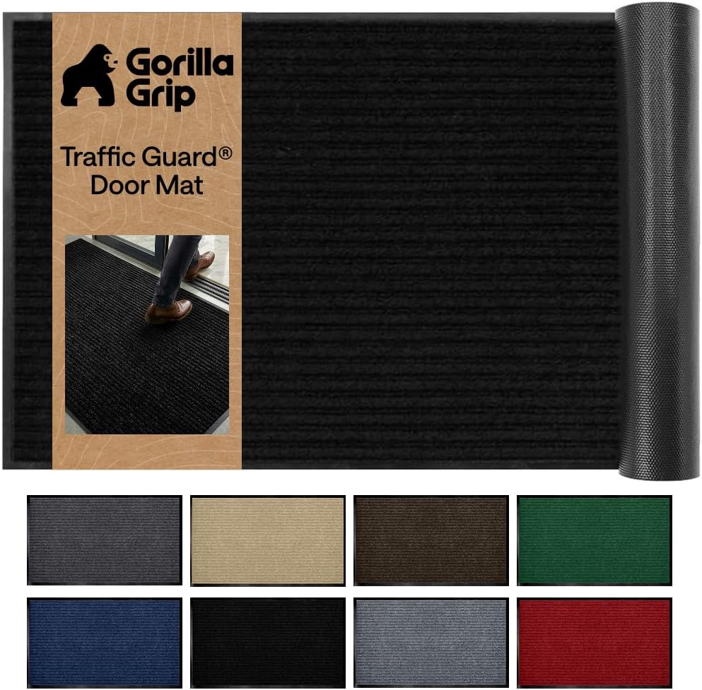 GORILLA GRIP Traffic Guard Indoor Outdoor Heavy Duty Door Mat, 35x23 Black