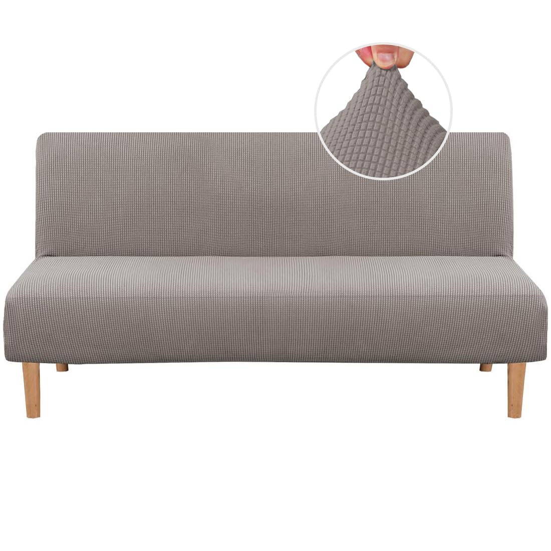 H.VERSAILTEX Armless Futon Cover Stretch Sofa Bed Slipcover Protector Elastic Feature Rich Textured High Spandex Small Checks Jacquard Fabric Futon Cover, Machine Washable, Gray