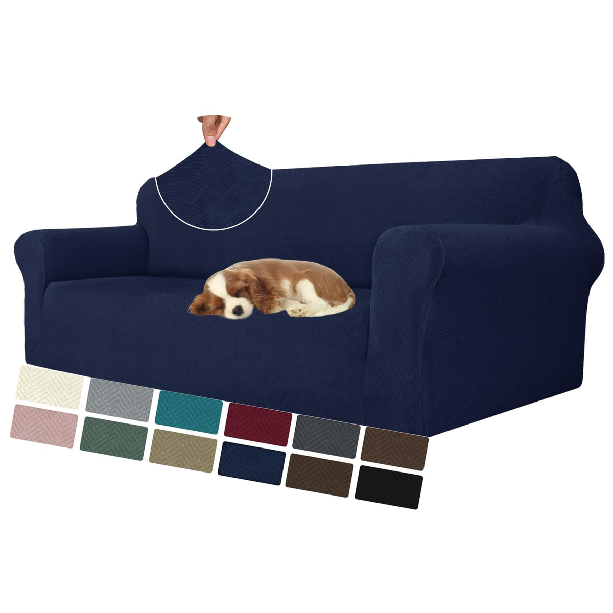 MAXIJIN Super Stretch Couch Cover for 3 Cushion Couch, 1-Piece Universal Sofa Covers Living Room Jacquard Spandex Furniture Protector Dogs Pet Friendly Fitted (Large, Gray)