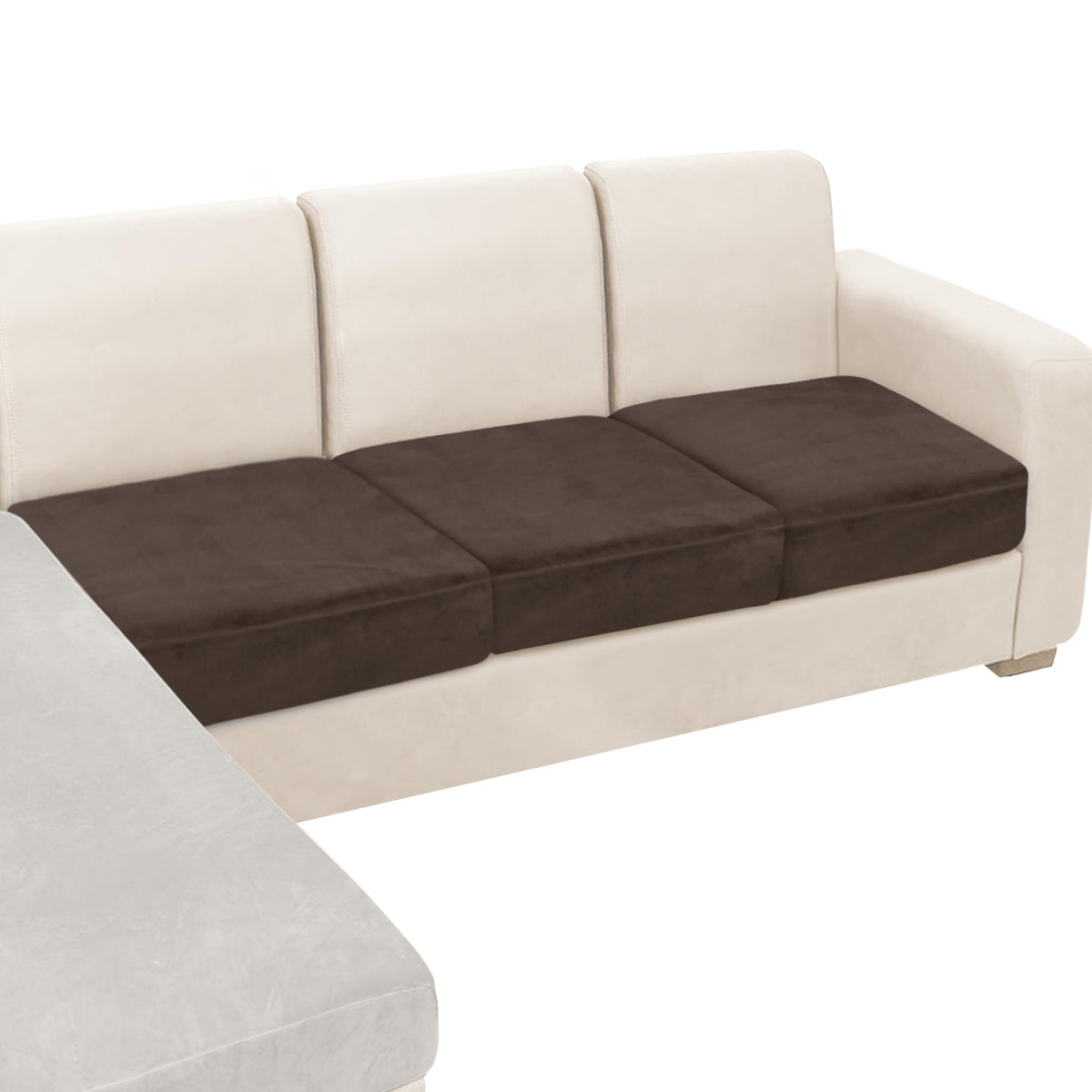 NAISI Sectional Couch Cover 4 Pieces Velvet Separate Couch Cushion Covers L Shape Soft Stretch Sofa Slipcovers with 2pcs Pillowcases for Left/Right Chaise Sectional Couch(3 Seater+1 Chaise,Dark Grey)