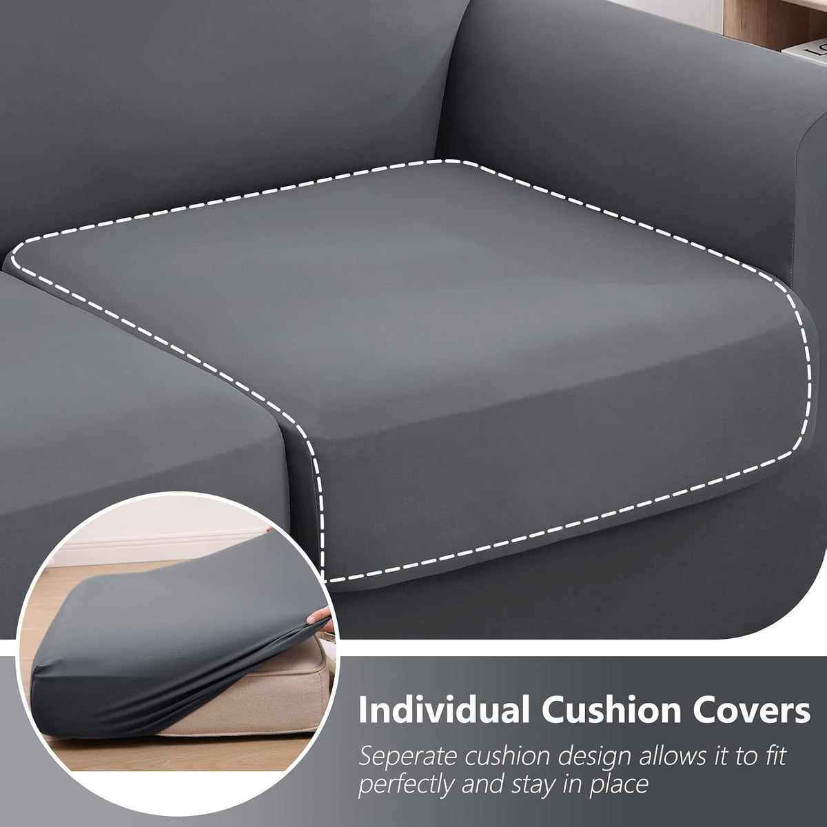 hyha 4 Pieces Couch Covers for 3 Cushion Couch, Sofa Covers Washable Soft Sofa Slipcovers, Stretch Couch Covers for Dogs, Furniture Protector with Elastic Straps (Sofa, Dark Gray)