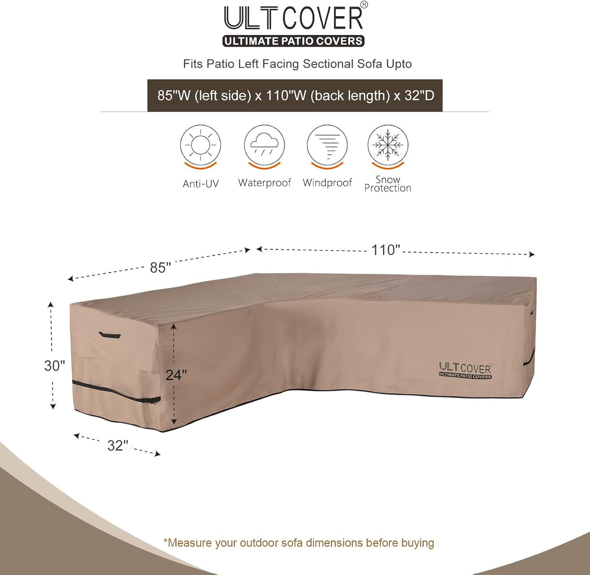 ULTCOVER Waterproof Patio 6-Seater L-Shaped Left Facing Sofa Cover