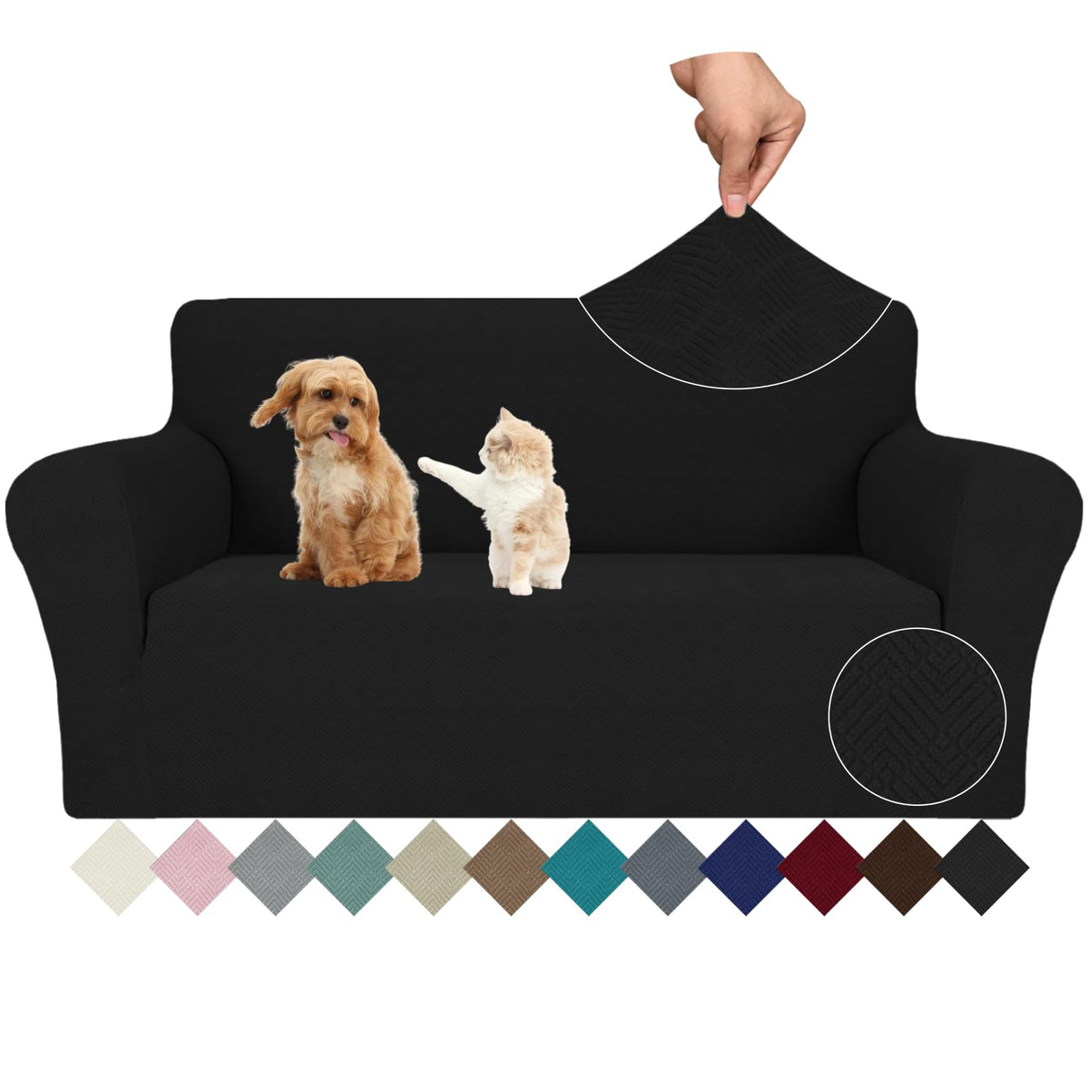 JIVINER High Stretch Couch Covers for 3 Cushion Couch 1-Piece Jacquard Sofa Slipcovers Fitted Washable Sofa Covers with Elastic Bottom Furniture Protector for Kids Pets (Sofa, Light Gray)