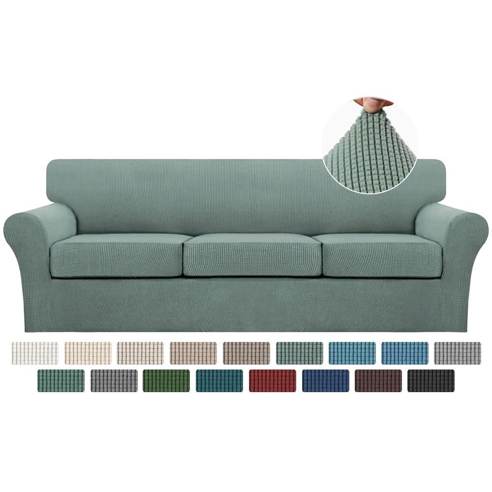 Turquoize 4 Piece Couch Cover Sofa Covers for 3 Cushion Couch Sofa Slipcovers Washable Sofa Cover for Dogs with Individual Couch Cushion Covers Feature Jacquard Fabric(3 Cushion Sofa, Biscotti Beige)